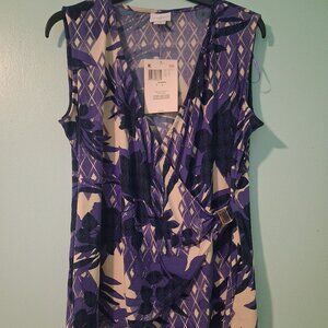 NWT Jaclyn Smith Women Purple Floral Polyester V-Neck Sleeveless Pullover Blouse